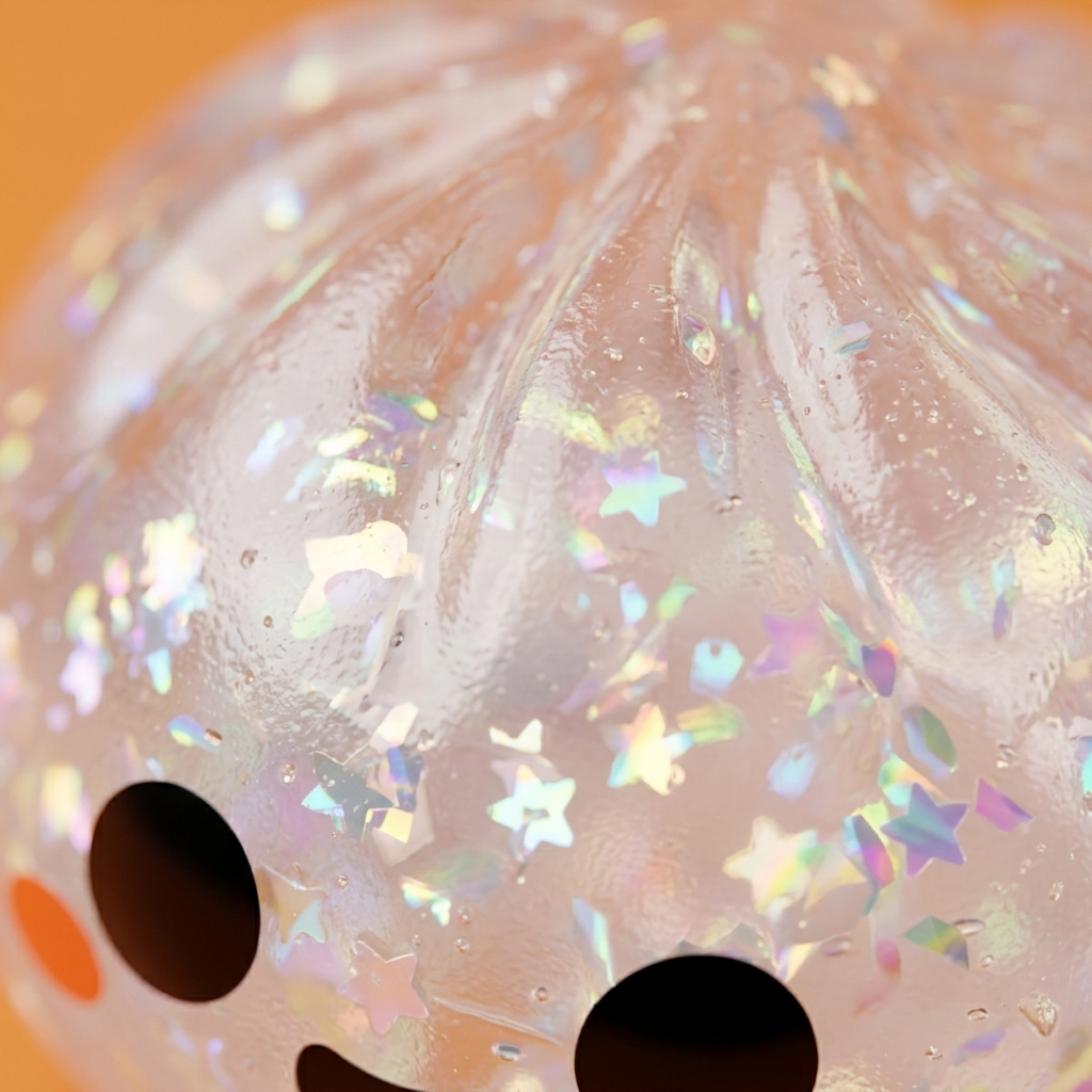 Squishy Dumpling Geist Halloween Glitter — Makro-Nahaufnahme der Textur
