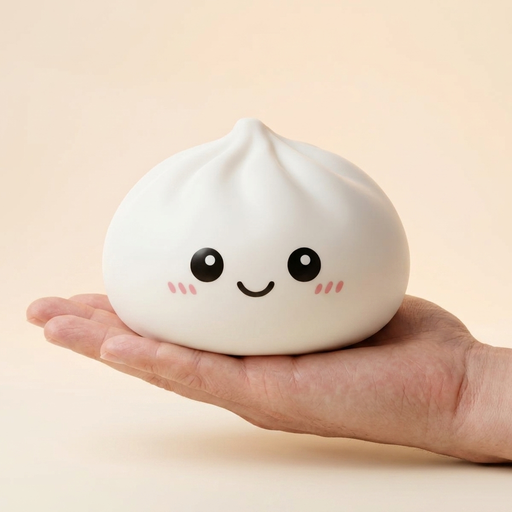 Giant Dumpling Squishy XXL Plüschkissen in der Hand gehalten, echte Größe