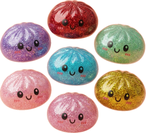 Glitter Dumpling Squishy Set – 6 Glitzer-Dumplings beim Drücken, weiches Material