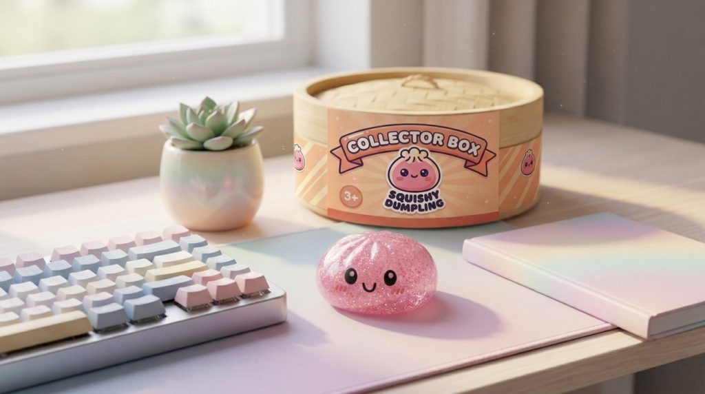 Glitter Dumpling Squishy Set – 6 Glitzer-Dumplings in seiner kawaii Umgebung
