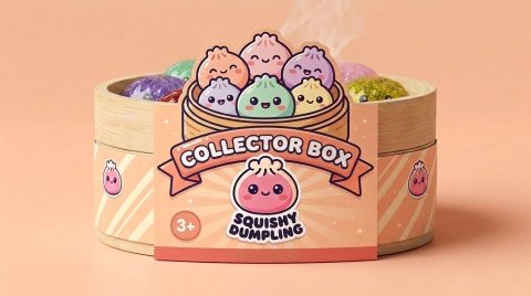 Glitter Dumpling Squishy Set – 6 Glitzer-Dumplings im Bambus-Dämpfkörbchen
