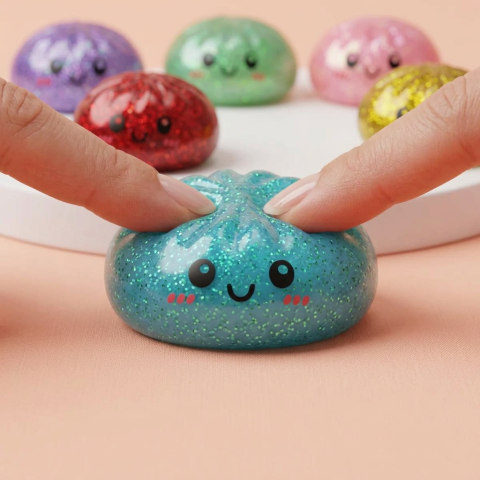Glitter Dumpling Squishy Set – 6 Glitzer-Dumplings beim Drücken, weiches Material