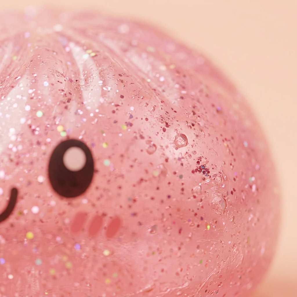 Glitter Dumpling Squishy Set – 6 Glitzer-Dumplings — Makro-Nahaufnahme der Textur