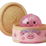 Glitter & Pailletten — Squishy Dumpling in seiner Bambusoptik-Dämpfkörbchen-Box