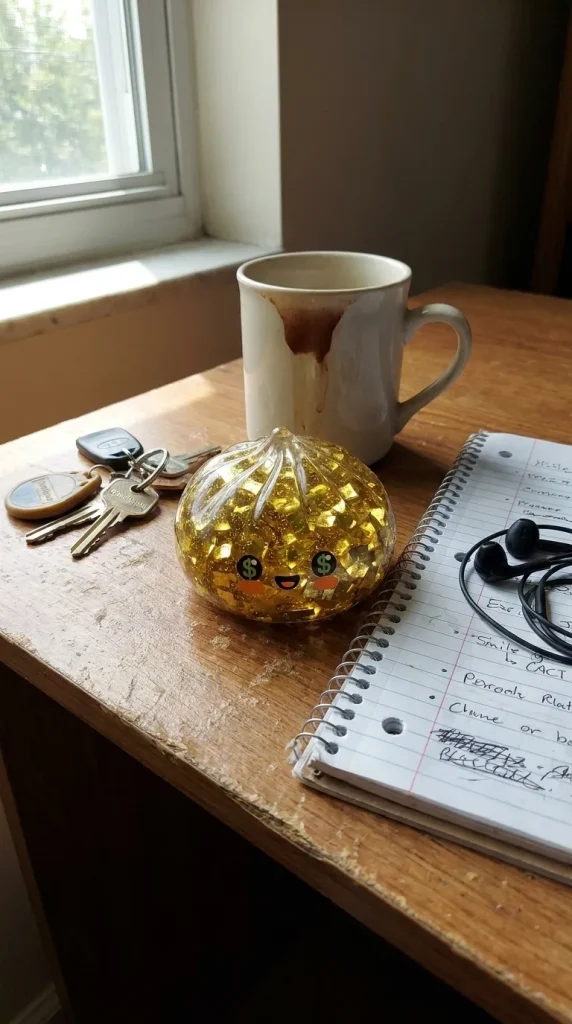 Gold Dumpling Squishy – Glitzernde Rarität auf dem Schreibtisch