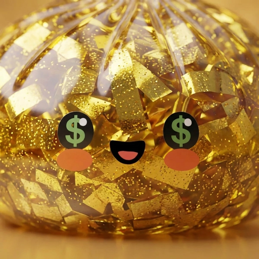 Gold Dumpling Squishy – Glitzernde Rarität — Makro-Nahaufnahme der Textur