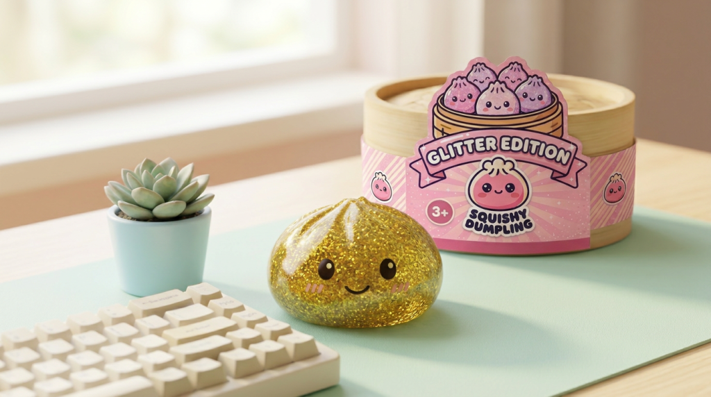 Glitter Dumpling Squishy Gold Luxus in seiner kawaii Umgebung