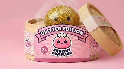 Glitter Dumpling Squishy Gold Luxus im Bambus-Dämpfkörbchen