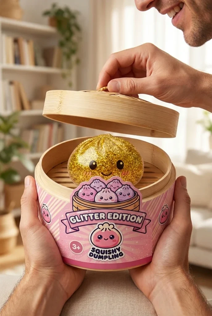 Glitter Dumpling Squishy Gold Luxus beim Auspacken