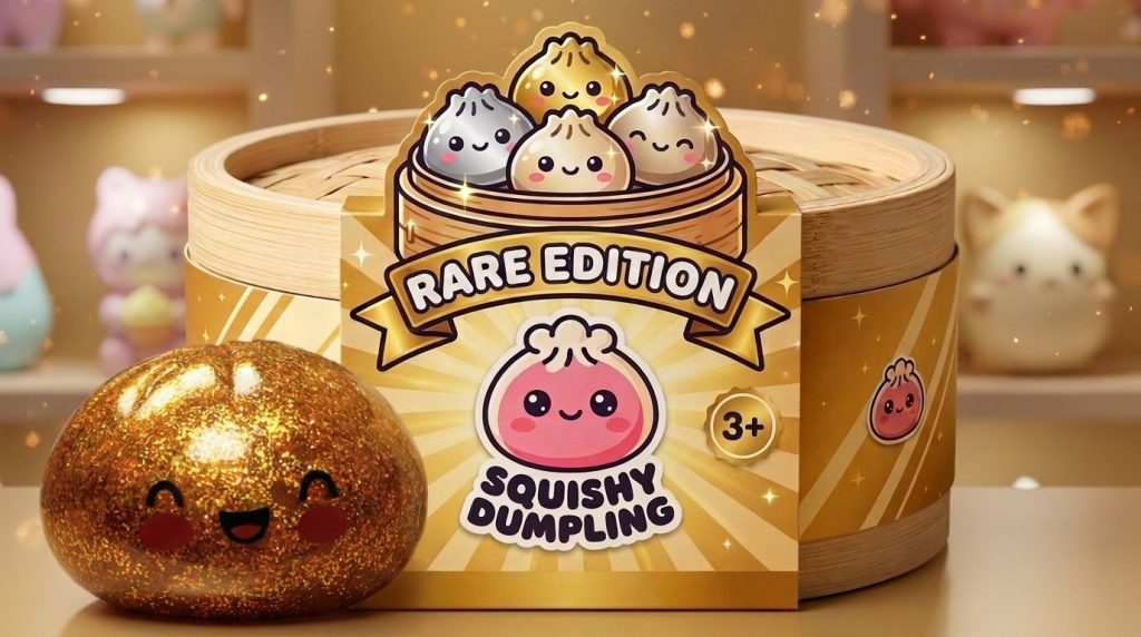 Dumpling Squishy Glitter Or Gold – Einzigartiges Schatzstück in seiner kawaii Umgebung