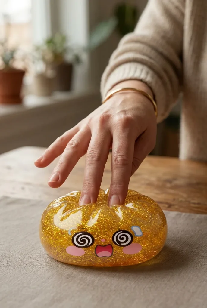 Gold Dumpling Squishy Glücksbringer beim Drücken