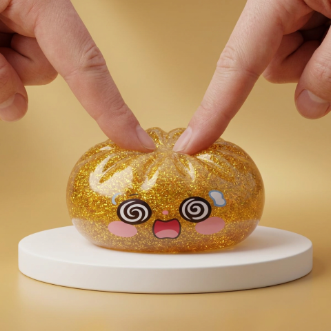 Gold Dumpling Squishy Glücksbringer beim Drücken, weiches Material