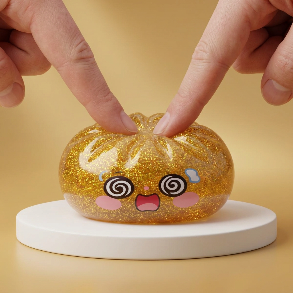 Gold Dumpling Squishy Glücksbringer beim Drücken, weiches Material