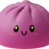 Dumpling Squishy Magenta-Grau mit Bambuskorb beim Drücken, weiches Material