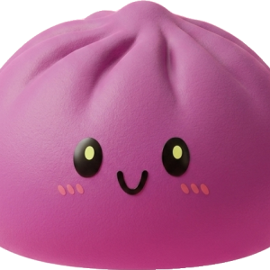Dumpling Squishy Magenta-Grau mit Bambuskorb beim Drücken, weiches Material