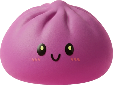 Dumpling Squishy Magenta-Grau mit Bambuskorb beim Drücken, weiches Material
