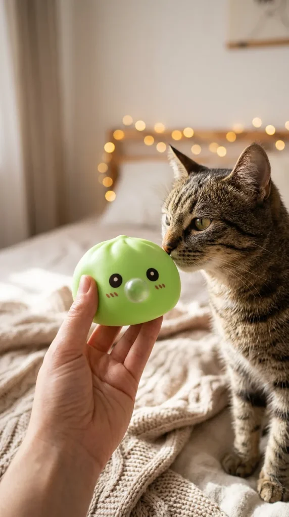 Dumpling Squishy Grün Frisch mit Bambuskorb mit einem Kuscheltier