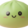 Dumpling Squishy Matcha Grün mit Bambuskörbchen beim Drücken, weiches Material