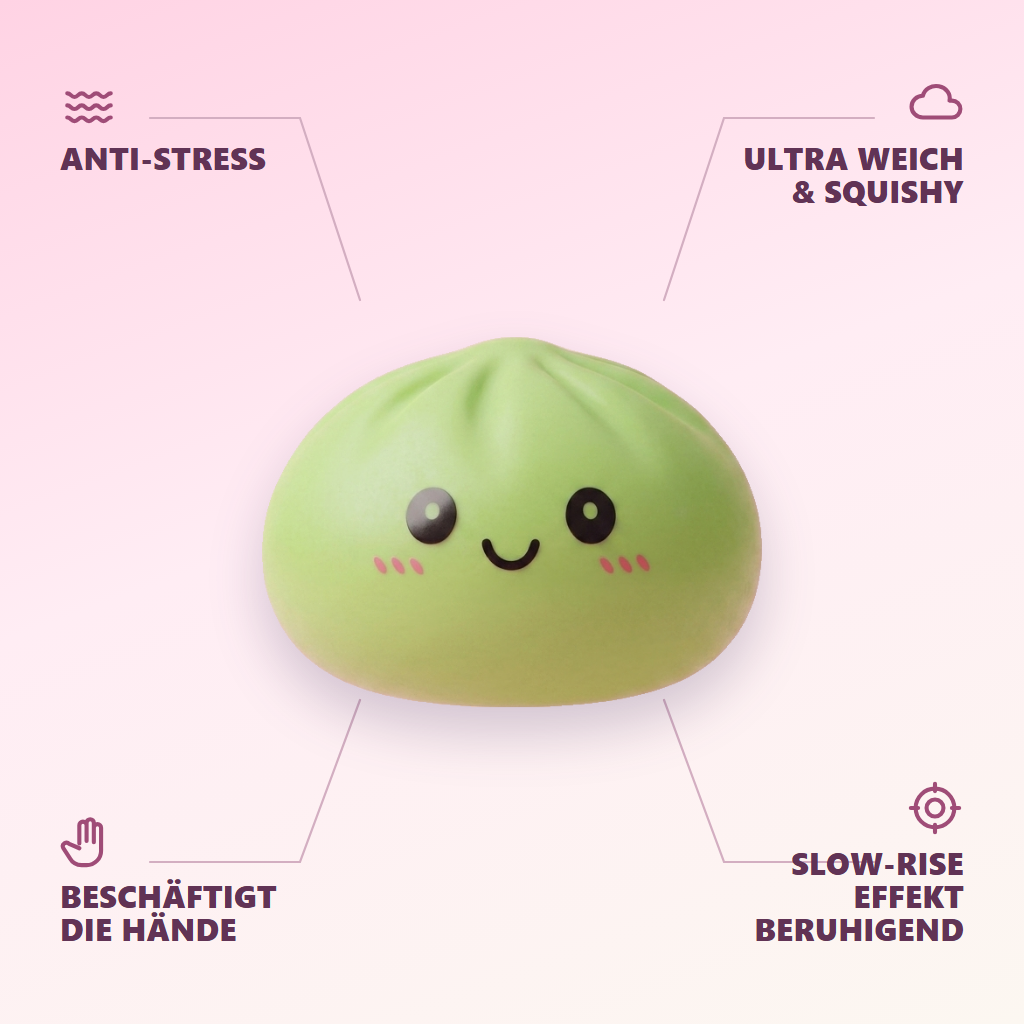 Dumpling Squishy Matcha Grün mit Bambuskörbchen — seine Vorteile