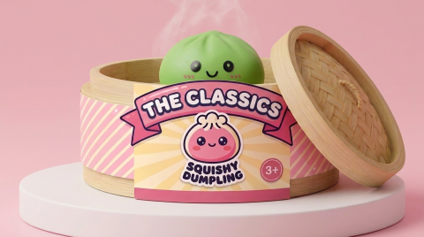 Dumpling Squishy Matcha Grün mit Bambuskörbchen im Bambus-Dämpfkörbchen