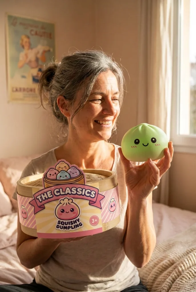Dumpling Squishy Matcha Grün mit Bambuskörbchen mit seiner Box