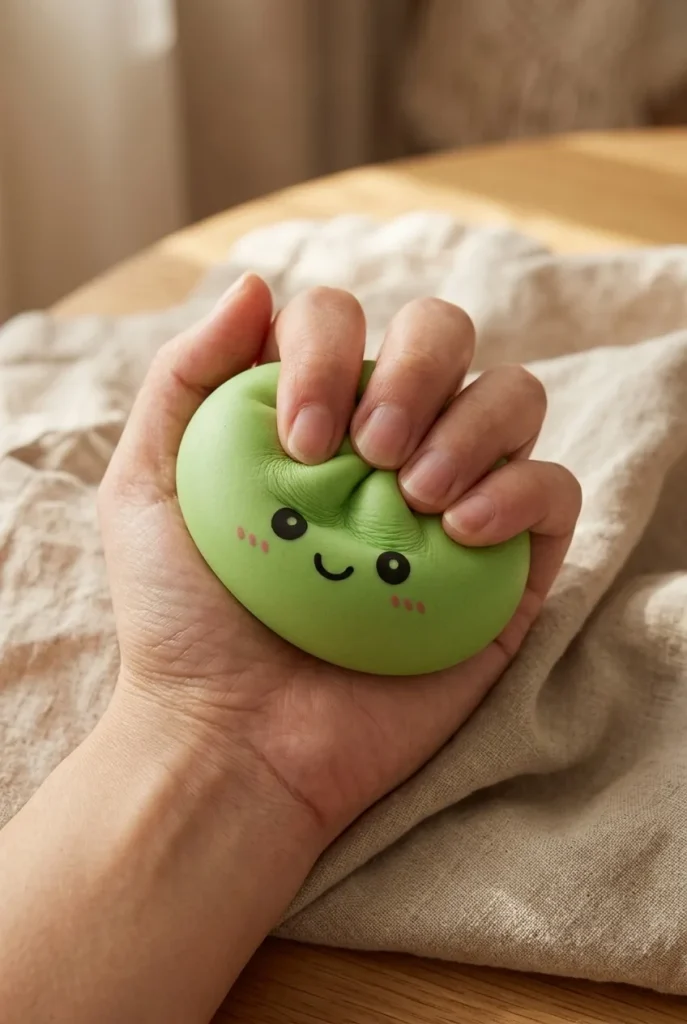 Dumpling Squishy Matcha Grün mit Bambuskörbchen beim Drücken