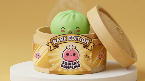Dumpling Squishy Matcha Grün Rare Blow im Bambus-Dämpfkörbchen