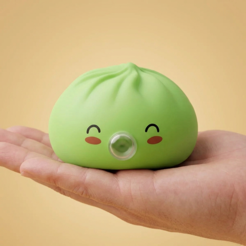 Dumpling Squishy Matcha Grün Rare Blow in der Hand gehalten, echte Größe