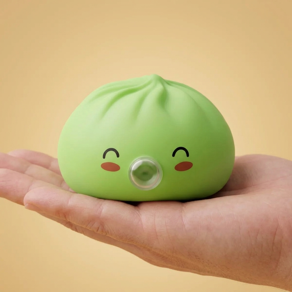 Dumpling Squishy Matcha Grün Rare Blow in der Hand gehalten, echte Größe