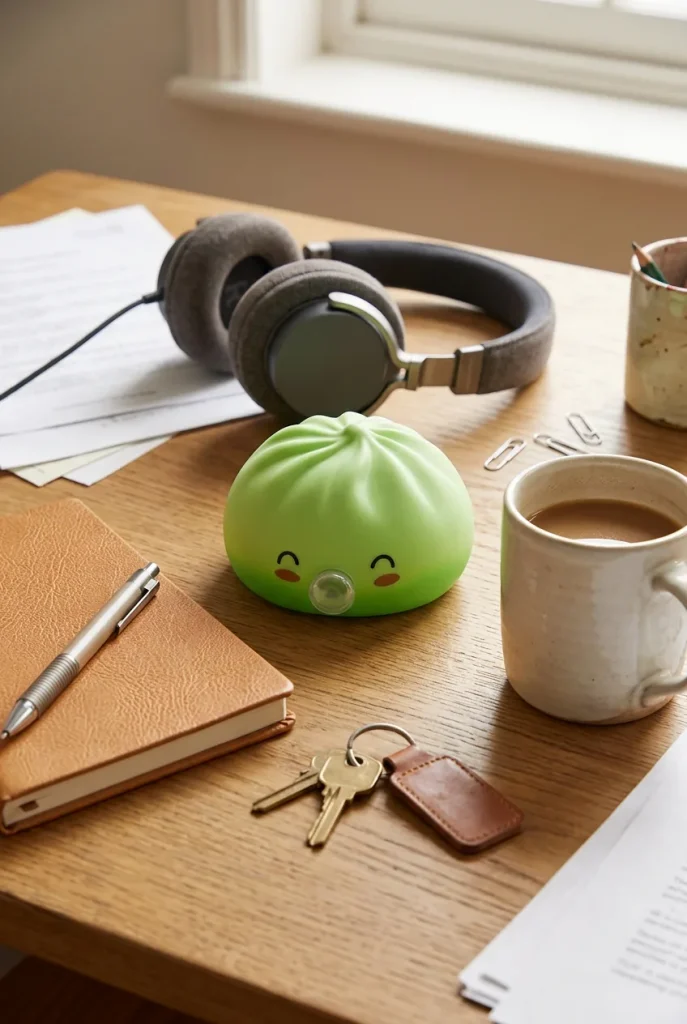 Dumpling Squishy Matcha Grün Rare Blow auf dem Schreibtisch