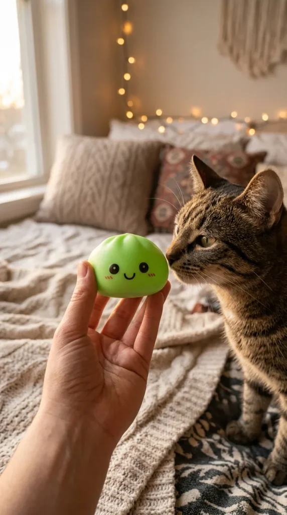 Dumpling Squishy Nachtlicht Grün Leuchtend mit einem Kuscheltier