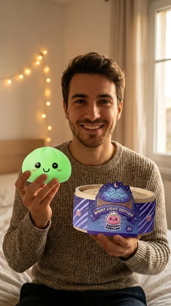 Dumpling Squishy Nachtlicht Grün Leuchtend mit seiner Box