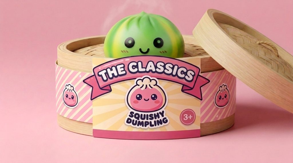 Tie Dye Dumpling Squishy Grün-Wirbel im Bambus-Dämpfkörbchen