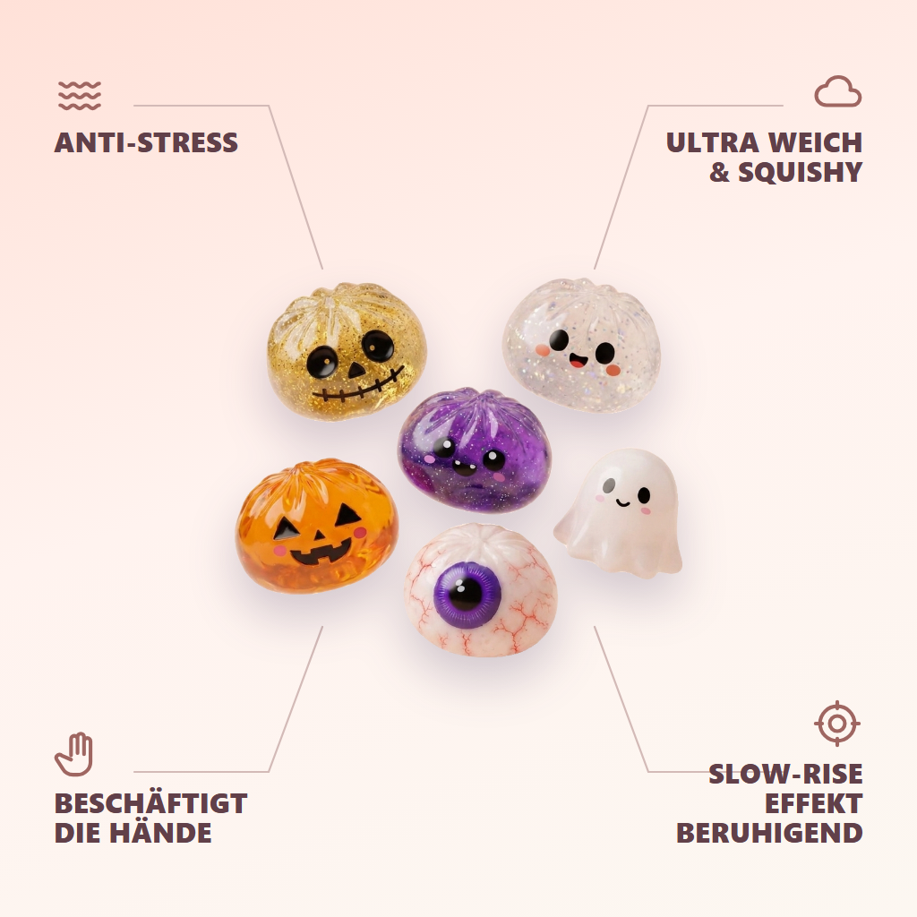 Dumpling Squishy Halloween Set mit 5 Motiven — seine Vorteile