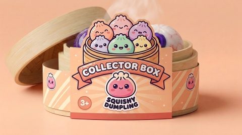 Dumpling Squishy Halloween Set mit 5 Motiven im Bambus-Dämpfkörbchen