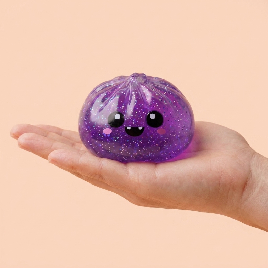Dumpling Squishy Halloween Set mit 5 Motiven in der Hand gehalten, echte Größe