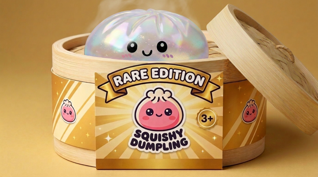 Dumpling Squishy Holographique Regenbogenschimmer im Bambus-Dämpfkörbchen