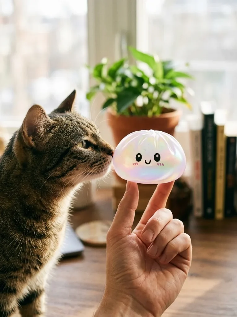 Dumpling Squishy Holographique Regenbogenschimmer mit einem Kuscheltier