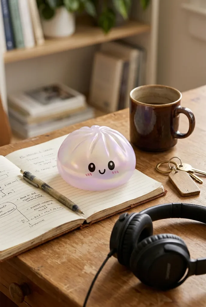 Dumpling Squishy Holographique Regenbogenschimmer auf dem Schreibtisch