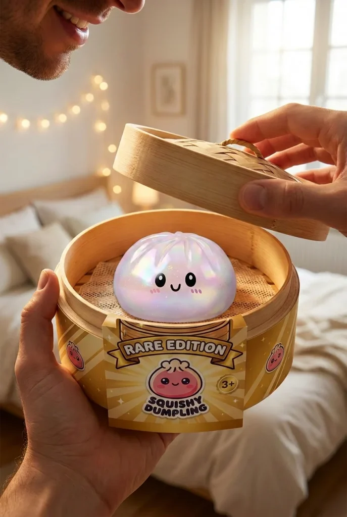 Dumpling Squishy Holographique Regenbogenschimmer beim Auspacken