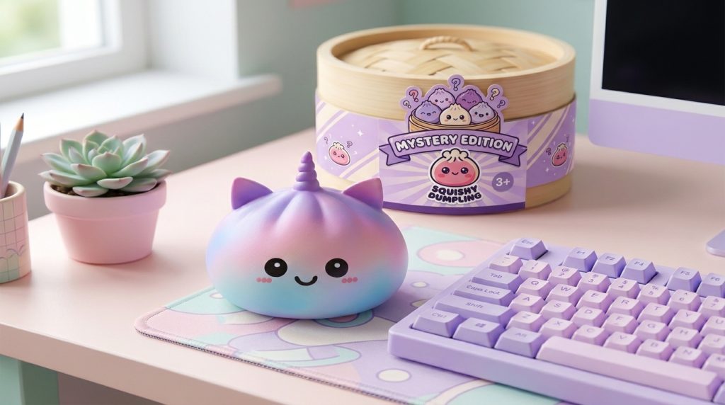 Jumbo Dumpling Squishy Einhorn Regenbogen Mystery in seiner kawaii Umgebung