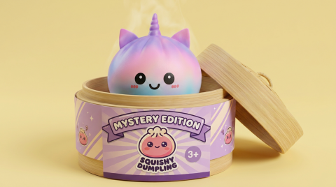 Jumbo Dumpling Squishy Einhorn Regenbogen Mystery im Bambus-Dämpfkörbchen
