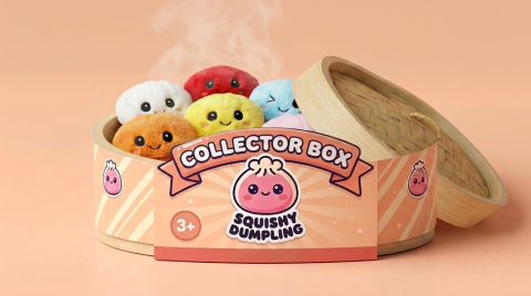 Dumpling Squishy Schlüsselanhänger 6er Mystery-Set im Bambus-Dämpfkörbchen