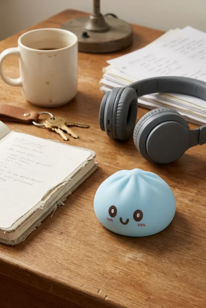 Squishy Dumpling Blue Giant Jumbo auf dem Schreibtisch