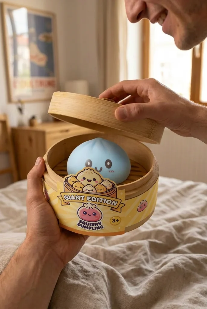 Squishy Dumpling Blue Giant Jumbo beim Auspacken