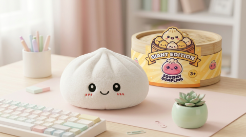 Squishy Dumpling Big – XXL Kuschelkissen 25 cm in seiner kawaii Umgebung