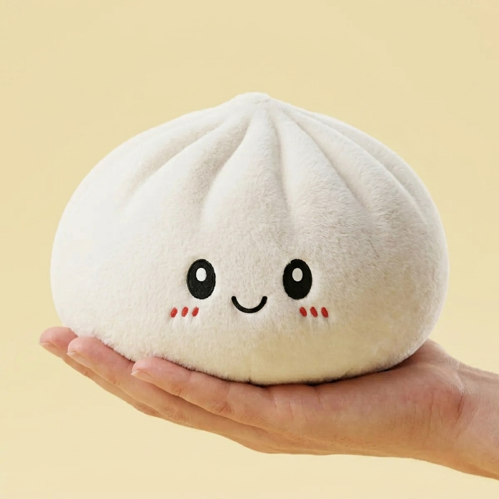 Squishy Dumpling Big – XXL Kuschelkissen 25 cm in der Hand gehalten, echte Größe