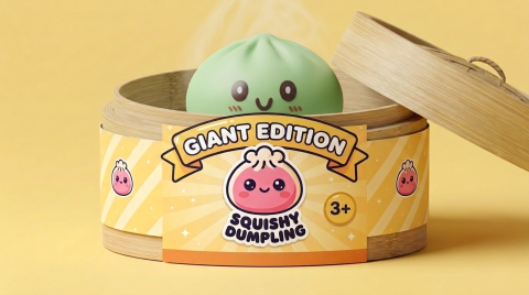 Green Dumpling Squishy Jumbo XXL im Bambus-Dämpfkörbchen