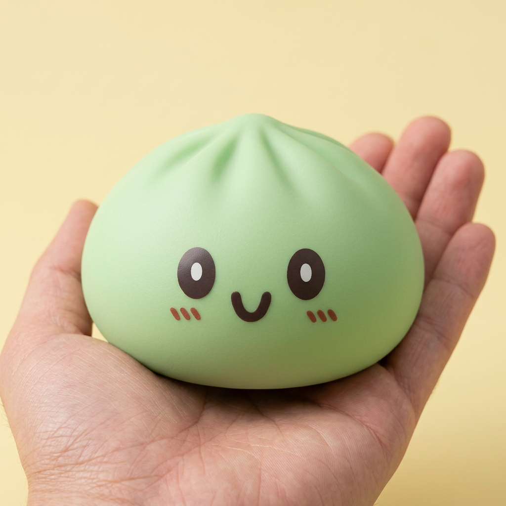 Green Dumpling Squishy Jumbo XXL in der Hand gehalten, echte Größe