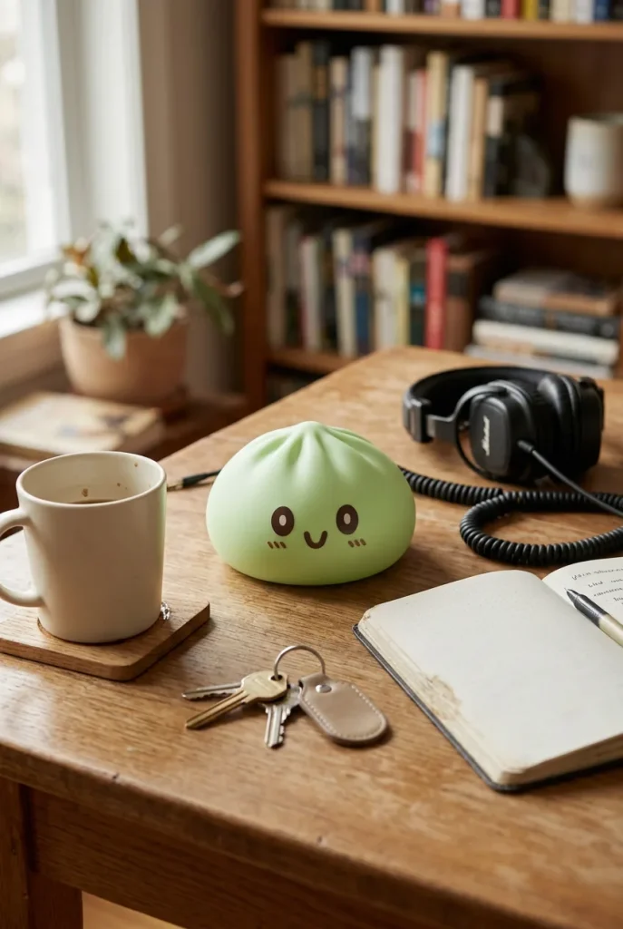 Green Dumpling Squishy Jumbo XXL auf dem Schreibtisch
